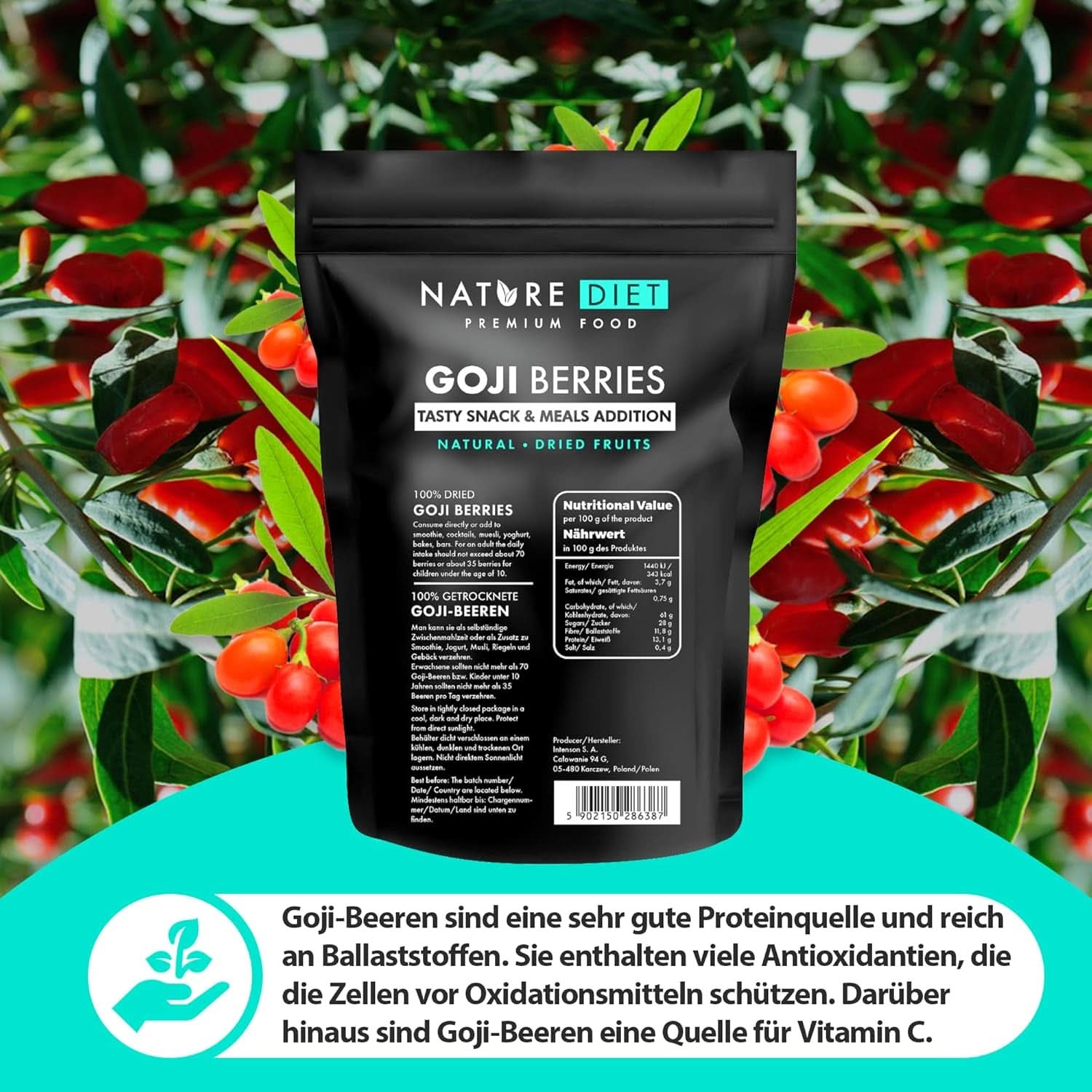 Nature Diet - Goji berries 1000 G | Dried berries Naty Shop dehydrated products