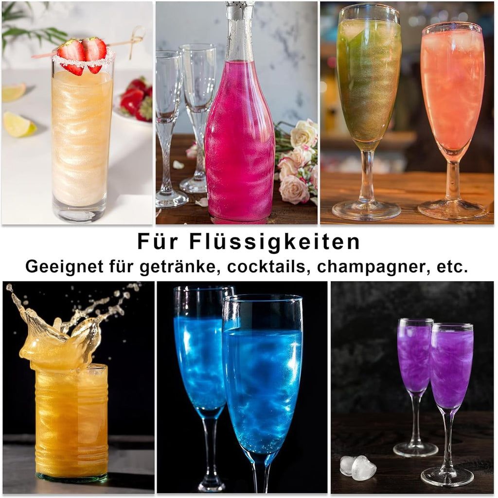 Set de sclipici comestibil - 12 culori pudră sclipitoare pentru băuturi, pudră colorantă alimentară fără gust, pudră sclipitoare pentru ciocolată, prăjituri, fondant, băuturi, lichide - 3G