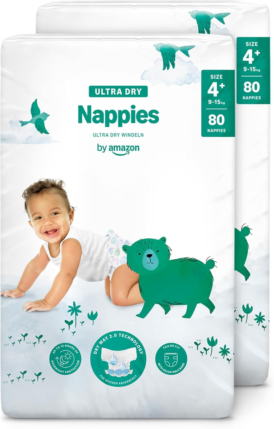 Amazon Ultra Dry Diapers, Size 3 (4-9kg) - Monthly Box, White, 172 Count (2 Packs of 86) (Formerly Mama Bear, identical product)