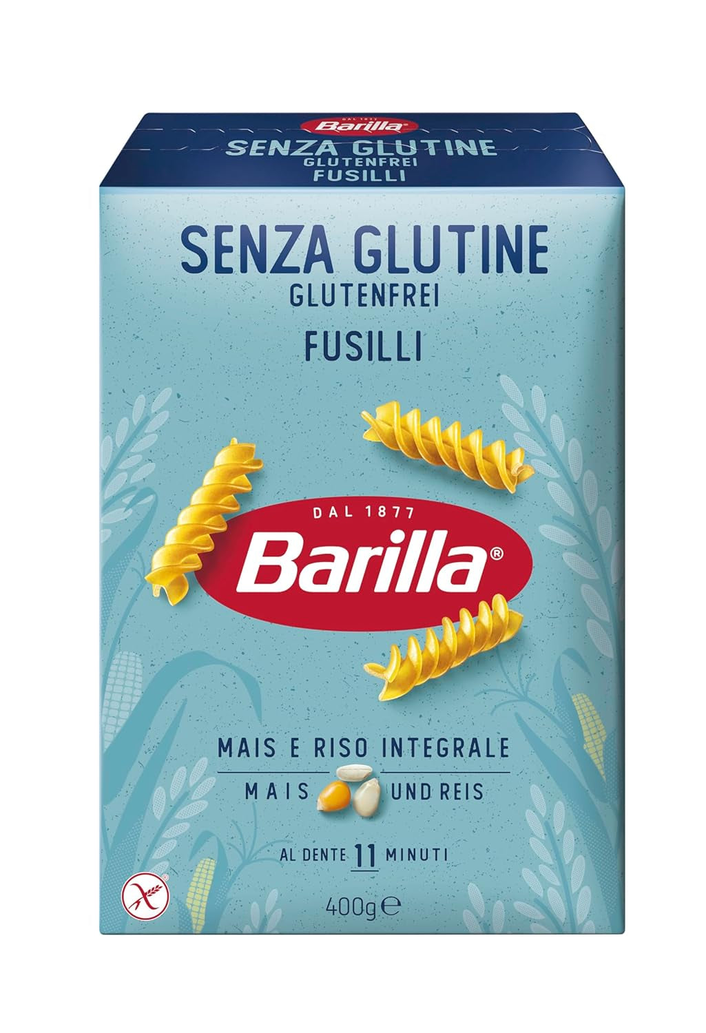 Gluten-free Barilla Fusilli pasta made from delicious corn and rice - perfect for people with celiac disease or gluten intolerance 400g