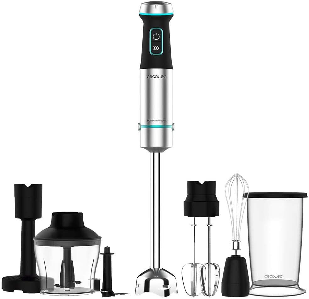 Cecotec Stabmixer Power Titanblack 1500 XL Perfectcream&Crush. 1500 W, Crossblades Technologie Mit 4-Klinge-Blättern Mit Schwarzer Titan-Beschichtung, Extralangem Fuß, Spritzschutz-Klingeneinsatz Mama si Copilul Naty Shop 1200 W 6 Zubehör
