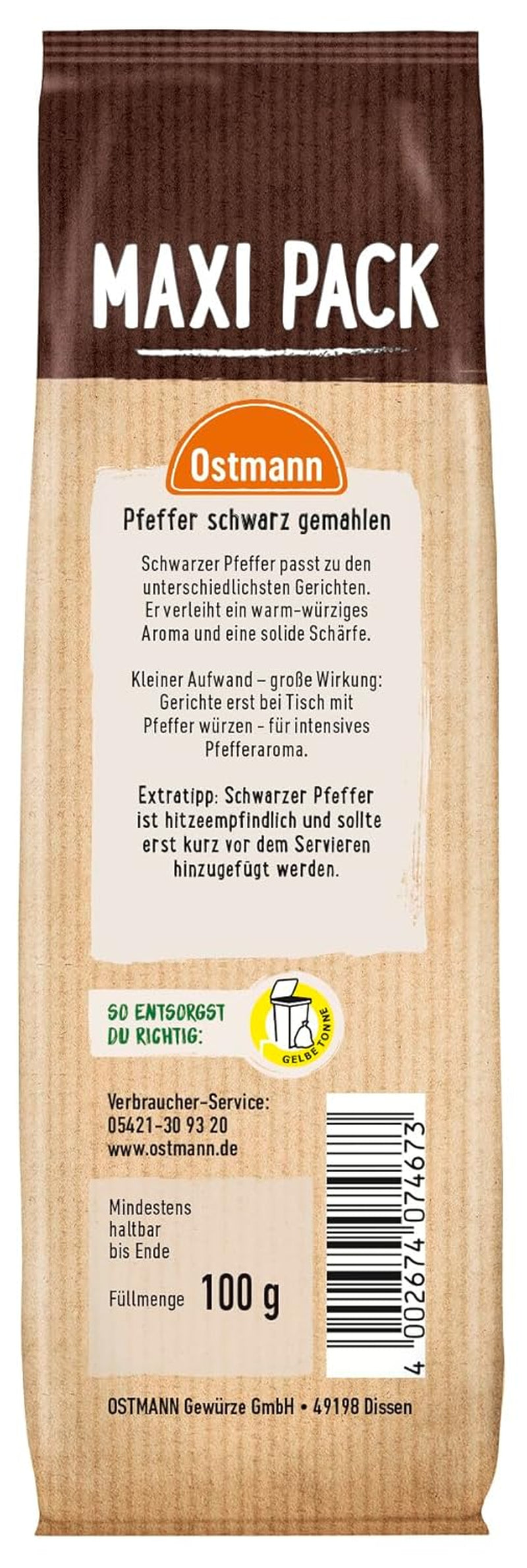 Ostmann Pfeffer schwarz gemahlen, 100 g