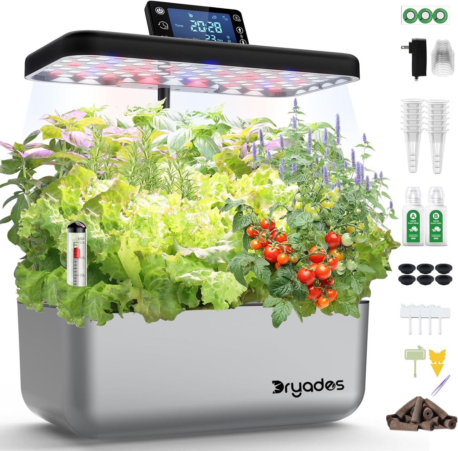 Hydroponic Grow System: 8 Capsules, 24W Full Spectrum LED Lamp with Low Water Warning | Indoor garden for kitchen, living room, school | Gift idea for amateur gardeners