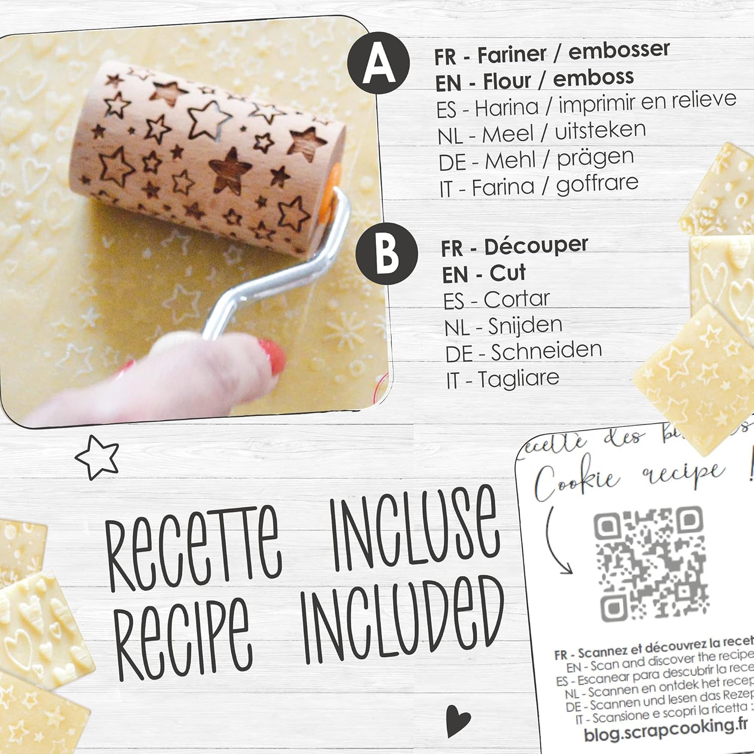 ScrapCooking 3798 Christmas Cookie Roll Set – 3 Mini-Gebäckrollen aus Holz mit Motiven – Dekos mit Prägung – Form für Kekse, Sandgestrahlt, Kekse