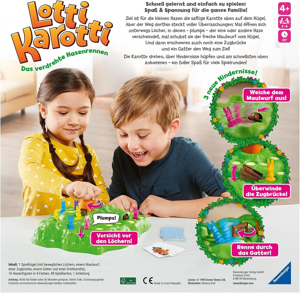 Jocuri pentru copii Ravensburger 22343 - Lotti Karotti - Joc de curse pentru 2 până la 4 jucători, joc pentru copii de la 4 ani - Cadouri de ziua de naștere