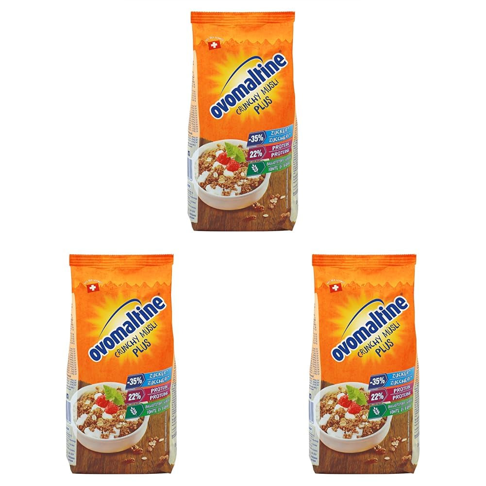 Ovomaltine Crunchy Protein Muesli Plus - Crunchy cereal mix with oatmeal, containing 22% protein, with one third less sugar and an incomparable crunch (1 x 300g)