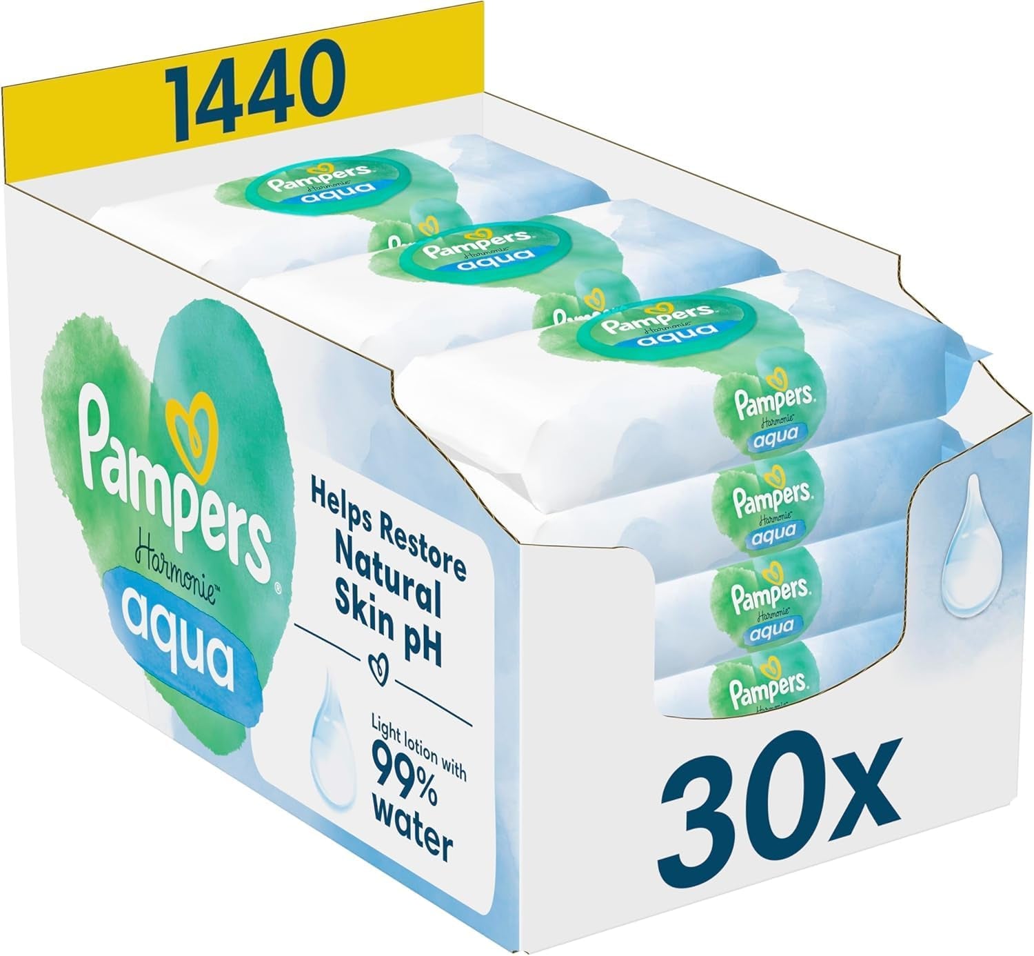 Pampers Harmony Aqua Baby Wet Wipes, Box, 1440 Wipes (15 x 96), Gentle Protection for Delicate Skin with 99% Water