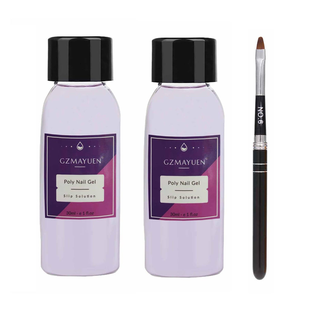 GZMAYUEN Soluție alunecătoare pentru unghii Poly Nail 30 ml * 2 Gel alunecător pentru extensii de unghii Poly Extension Gel Lichid - Soluție alunecătoare ușoară DIY cu pensulă