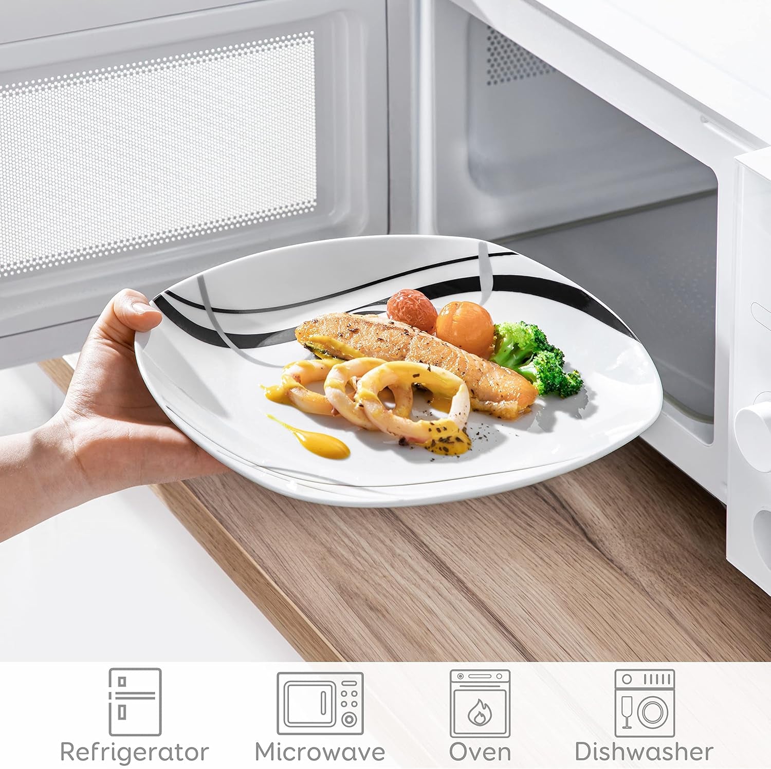 Set de farfurii din porțelan VEWEET FIONA pentru 6 persoane, Ø 24,7 cm, include farfurii pentru desert, farfurii pentru paste, farfurii pentru tort și farfurii pentru micul dejun, potrivit pentru cuptorul cu microunde și mașina de spălat vase