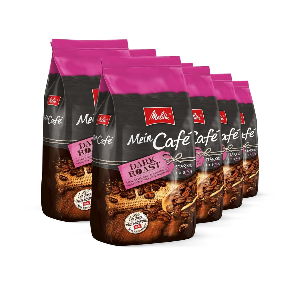 Melitta Mein Café Medium Roast, Boabe de cafea întregi, Nemăcinate, intensitate 3/5 Cafea Naty Shop 8 x 1 Kg Dark Roast