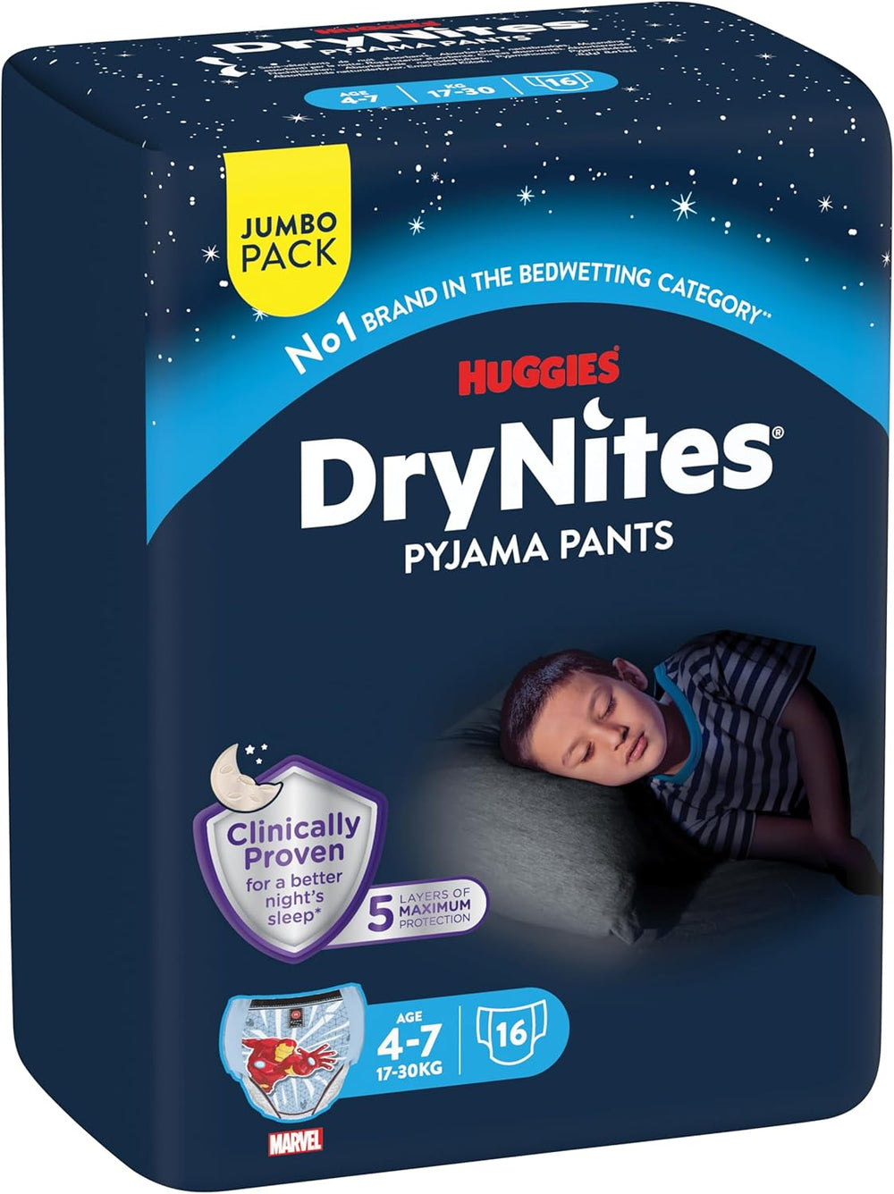 DryNites Absorbent Overnight Bedwetting Diapers for Boys 4-7 Years (17-30kg), Jumbo Monthly Pack, 64 Count