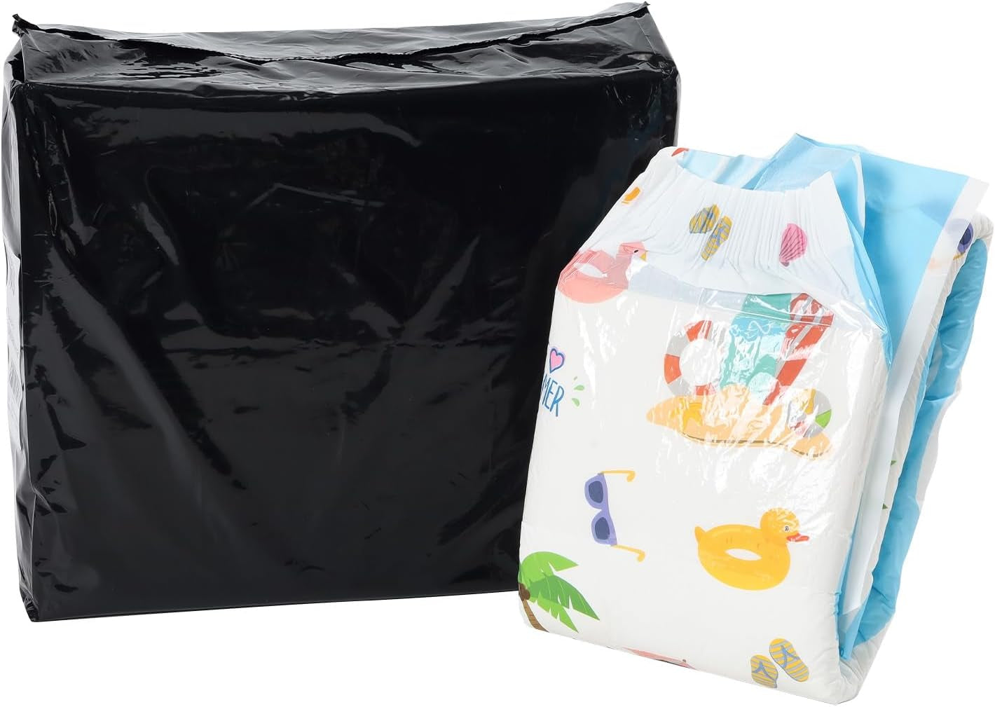 CutiePlusU Adult Diapers, 10 Pack, Disposable Sheet Diapers for Women and Men, Maximum Absorbency Overnight - I Love Summer (Medium Size 71-96cm)