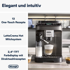 De'Longhi Magnifica Evo Next - Perfetto Espressor complet automat cu spumator de lapte LatteCrema, 13 băuturi cu o singură atingere, aparat de cafea și cappuccino, ecran tactil color, titan (ECAM312.80.TB)