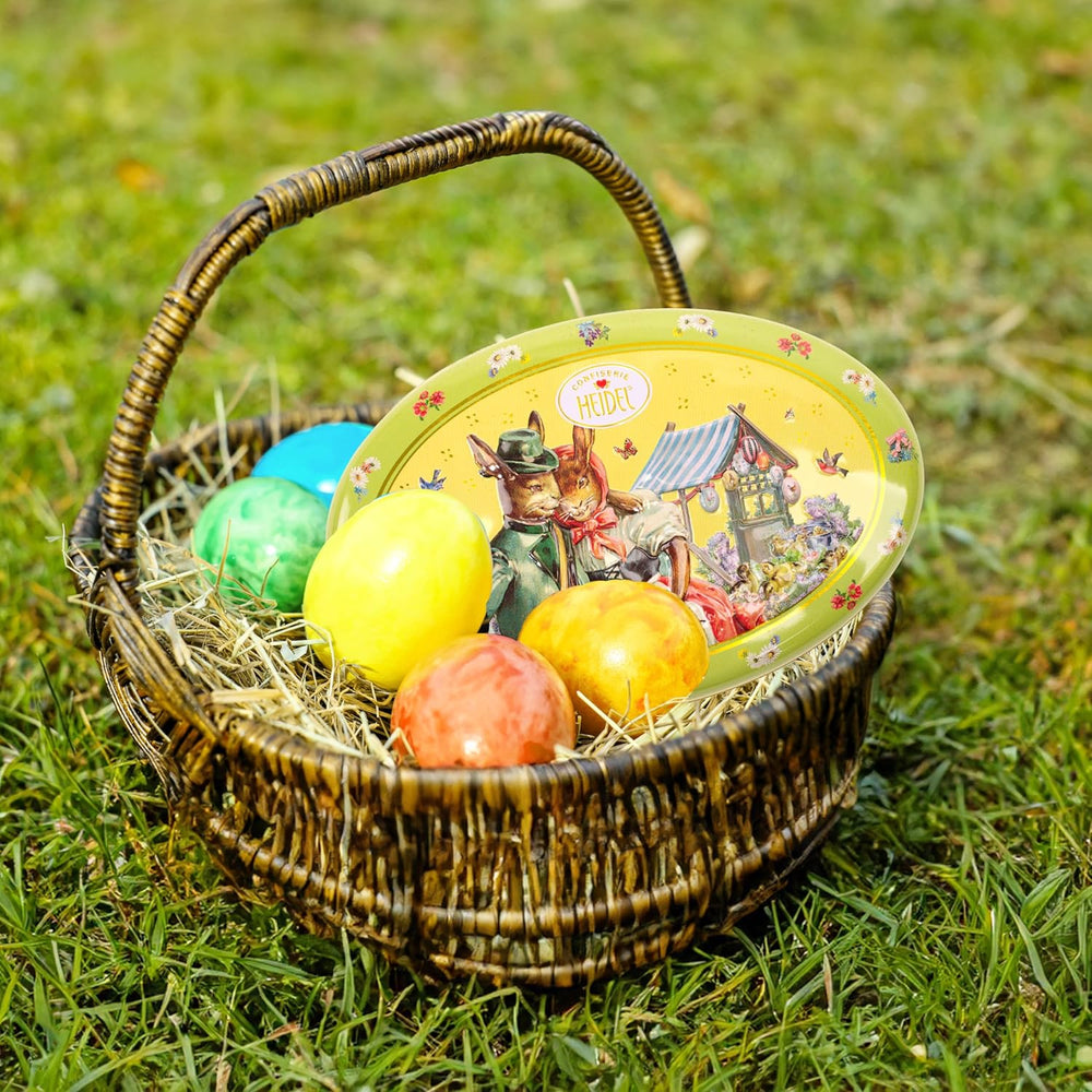 Heidel Easter card gift box 183g, premium milk chocolate praline with decorative metal box, ideal as an Easter gift