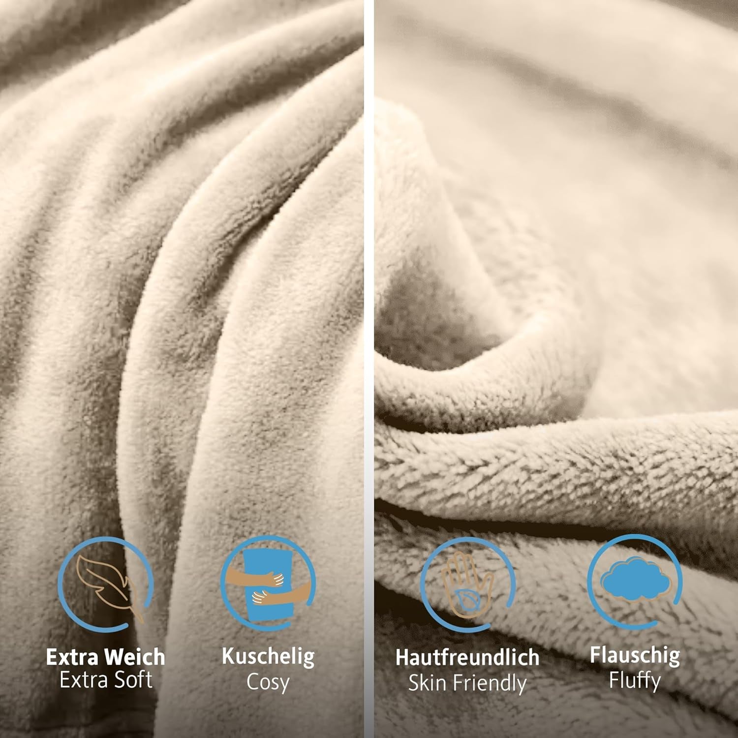 Komfortec fluffy blanket, comfortable blanket, fleece blanket, Oeko-Tex certified, super soft, 150X200 Cm, 260 G/M², beige Beds and Blankets Besuche den Komfortec-Store
