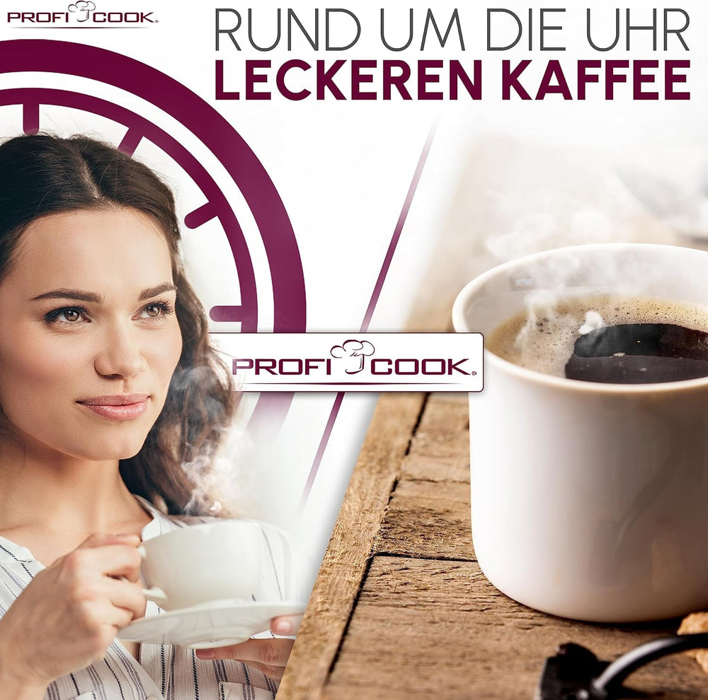 Cafetieră Profi Cook | 8-10 cești | Temporizator | Comenzi tactile cu senzor | Carafă termos cu pereți dubli de 1,2 litri | Sigiliu pentru aromă | Cafetieră cu filtru din oțel inoxidabil | PC-KA 1191