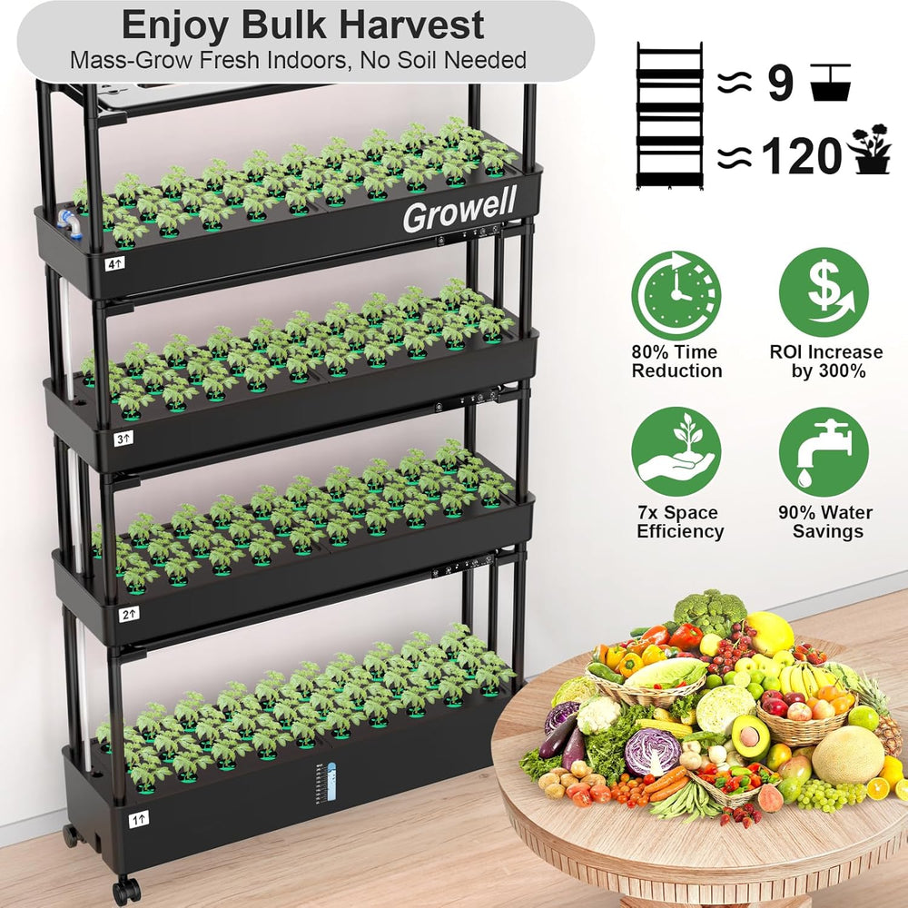Large Hydroponic Grow System Kit 120 Capsules Vertical Hydroponic Garden with 2 Lighting Modes Grow Light Automatic Water Circulation System 48L Indoor Herb Gardening System
