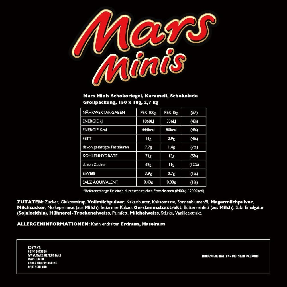 Mars Minis Chocolate Bars | Bulk pack of chocolate | Caramel | 150 x 18g