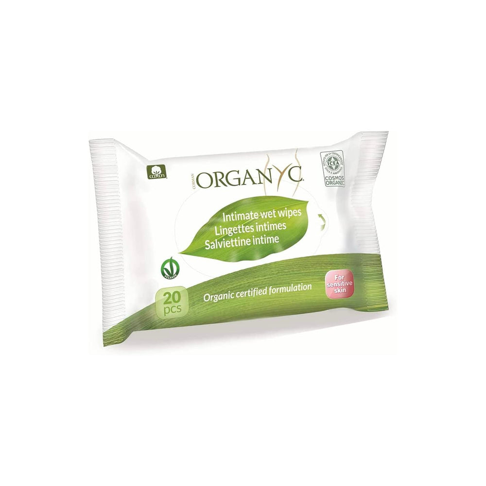 Organyc Moist Intimate Wipes, Made from 100% Certified Organic Cotton - 4 Packs of 20 Wipes (80 Wipes Total)