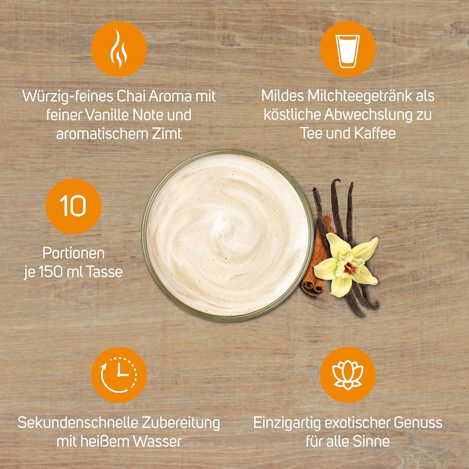 KRÜGER YOU Chai Latte Vanilie-Scorțișoară, preparat instant pentru băuturi cu lapte, aromatizat cu vanilie și scorțișoară, 250 g (10 pliculețe de 25 g)