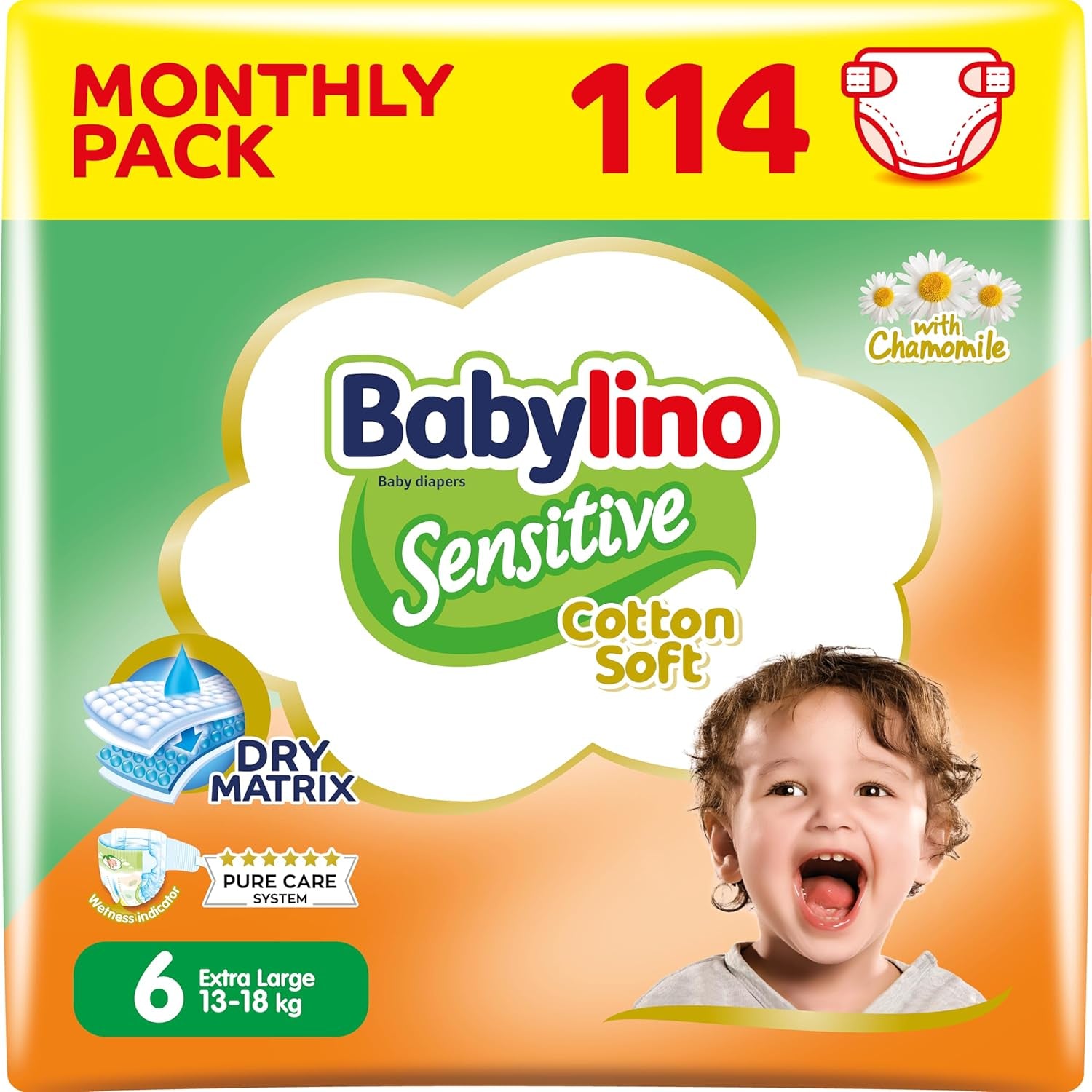 Diapers for sensitive babies, size 7, extra large plus (+15 kg), 14 pieces