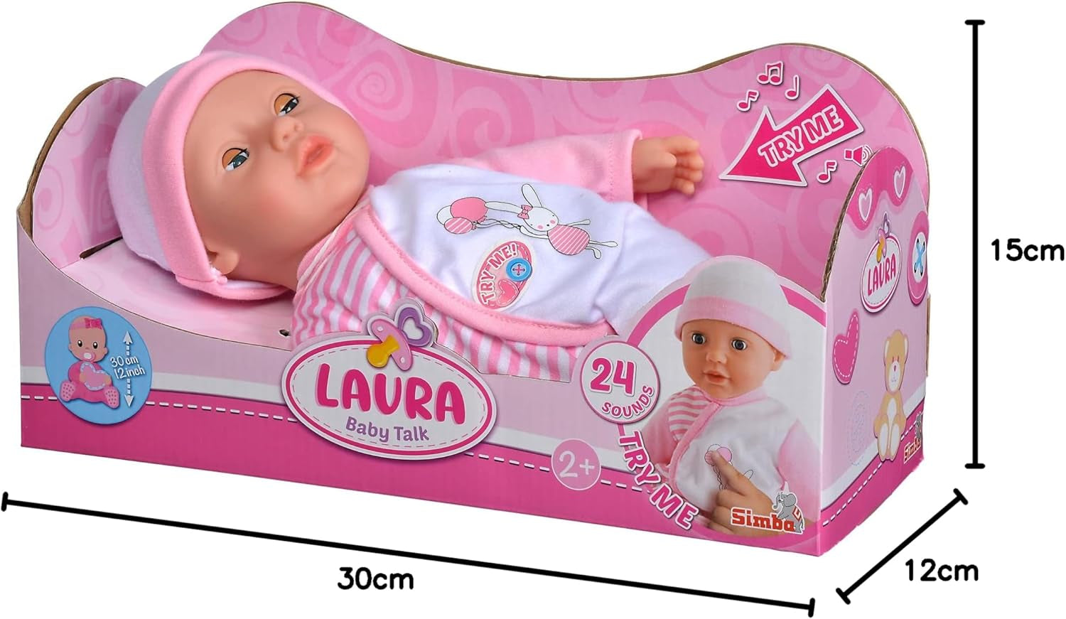 Simba 105140020 - My Love Baby Talk Soft Body Doll with Sleepy Eyes in Cute Dress Makes 24 Baby Sounds 30cm Baby Doll from 2 Years White Pink Naty Shop Dolls