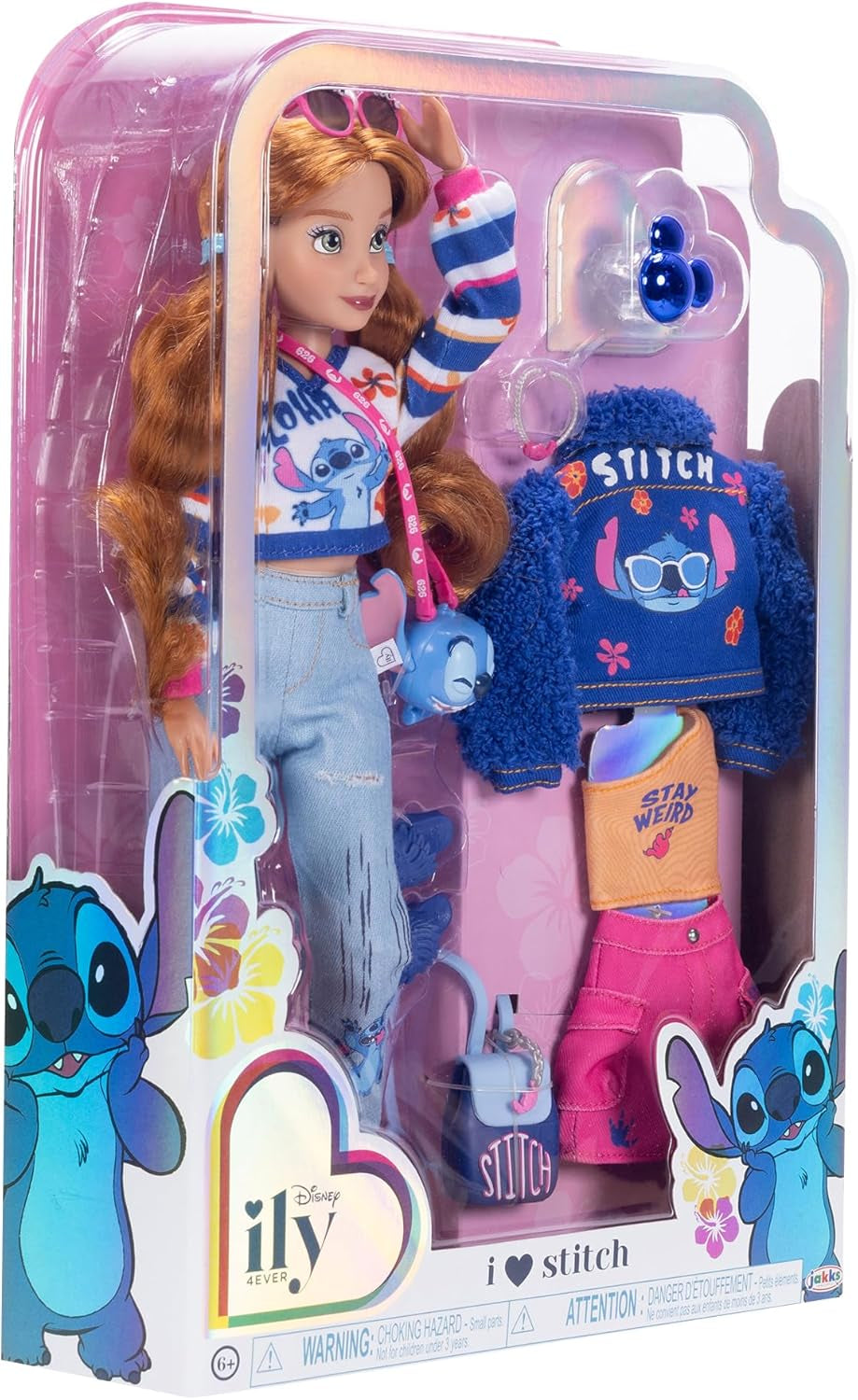 Disney ILY 4EVER Fashion Dolls Stitch with Red Hair 11.5" tall with 13 points of articulation, two complete Mix-And-Match outfits and sparkling Mickey ring for you! Naty Shop dolls
