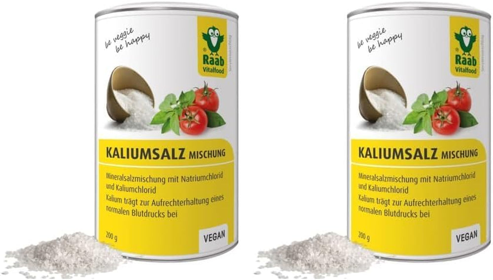 Raab Vitalfood Kalium salt-Mischung, Mineralsalzmischung mit 66.7% Natriumchlorid (Kochsalz) und 33% Kaliumchlorid, Kalium trägt zur Aufrechterhaltung eines normalen Blutdruck bei (1 x 200 g Dose)