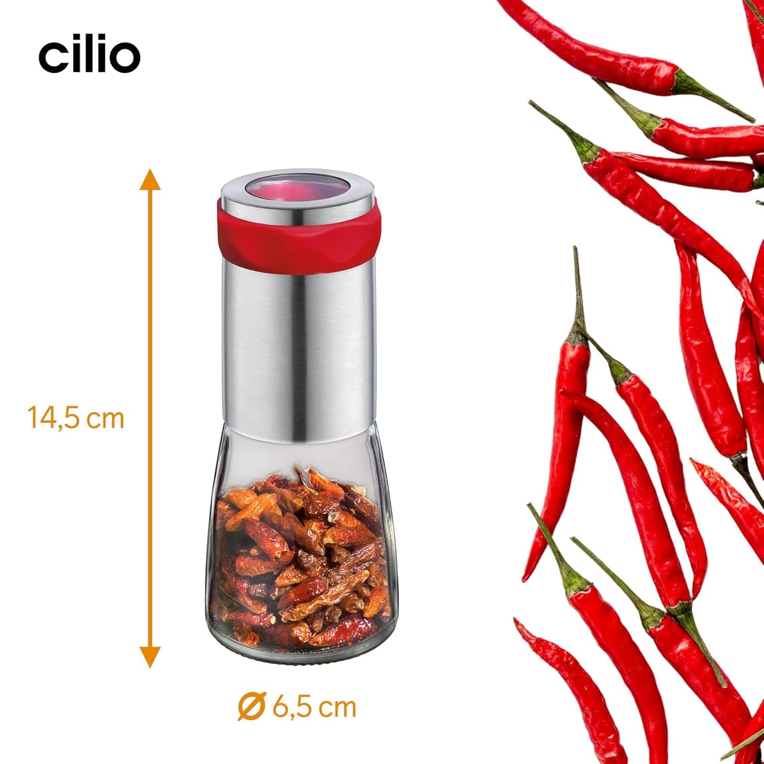 Cilio PICCANTE hot pepper grinder, Ø 6.5 cm, H: 14.5 cm, with closing lid Grinders and Slicers Naty Shop