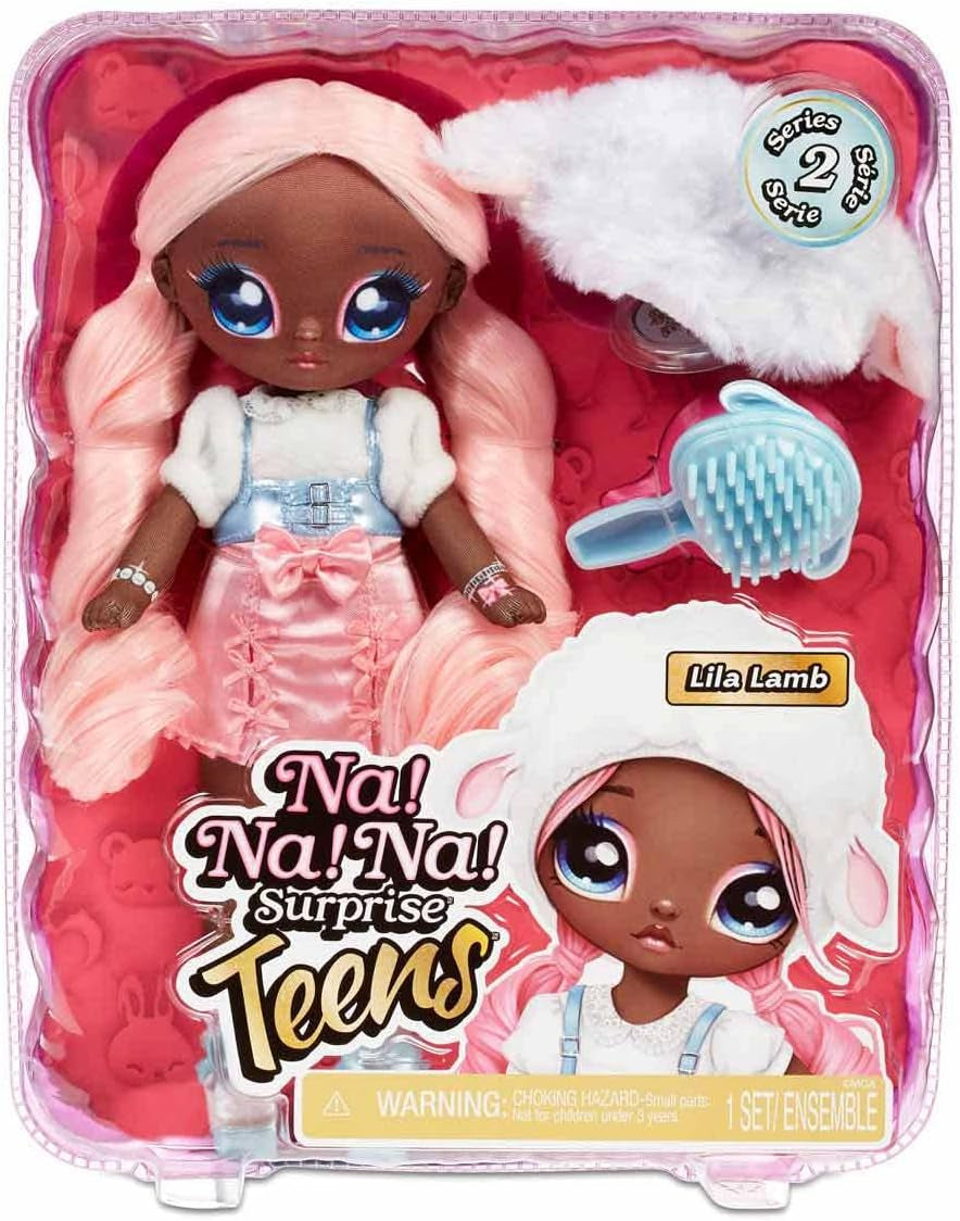 Na! Na! Na! SurpriseTeens Modepuppe - Sammlerpuppe - 28 cm weiche Stoffpuppe, inspiriert durch Schafe - Mit rosa Haaren - Lila Lamb