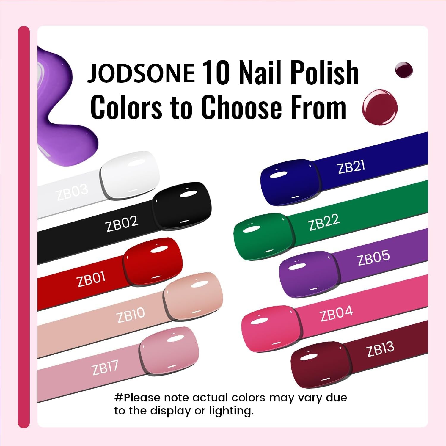 JODSONE 12 Piece Nail Polish Set 10 Colors Combination 2 Base Coats and Top Coat Quick Dry Nail Polish for Amateurs and Beginners
