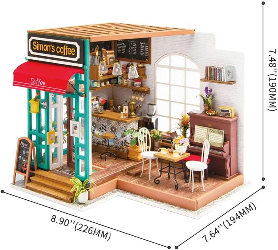 Robotime DG109 Rolife Simon's Cafe Casă de păpuși în miniatură din placaj și plastic, dimensiuni: 23 X 19 X 19 cm, 203 piese Casute de papusi Naty Shop