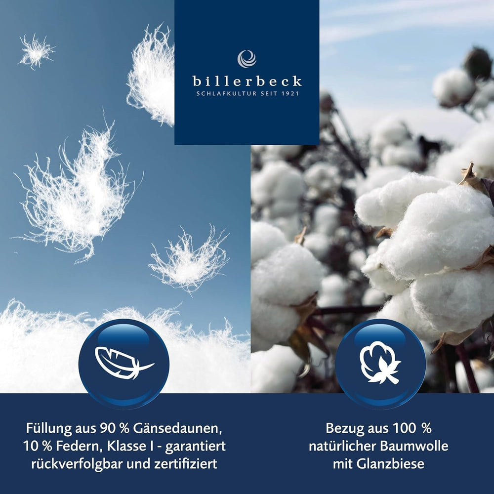 Down duvet Billerbeck Martina® - Duvet 135 X 200 Cm - Duvet for all seasons - Suitable for allergy sufferers - 90% goose down, 10% goose feathers - White Duvets and quilts Naty Shop