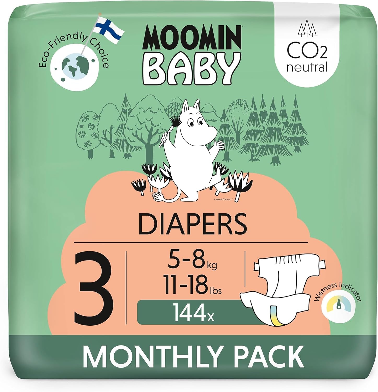 Moomin Baby Eco Diapers, Size 3, 5-8kg, 48 Pieces, Premium Soft Diapers | Soft and skin-friendly, breathable, absorbent, no unnecessary chemicals |