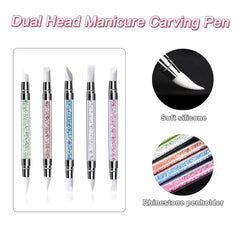 Qufiiry 5PCS Silikon Nagel Pinsel, Gel Schnitzen Pinsel, Silikon-Modellierpinsel Set, Doppel Köpfe DIY Maniküre Werkzeug