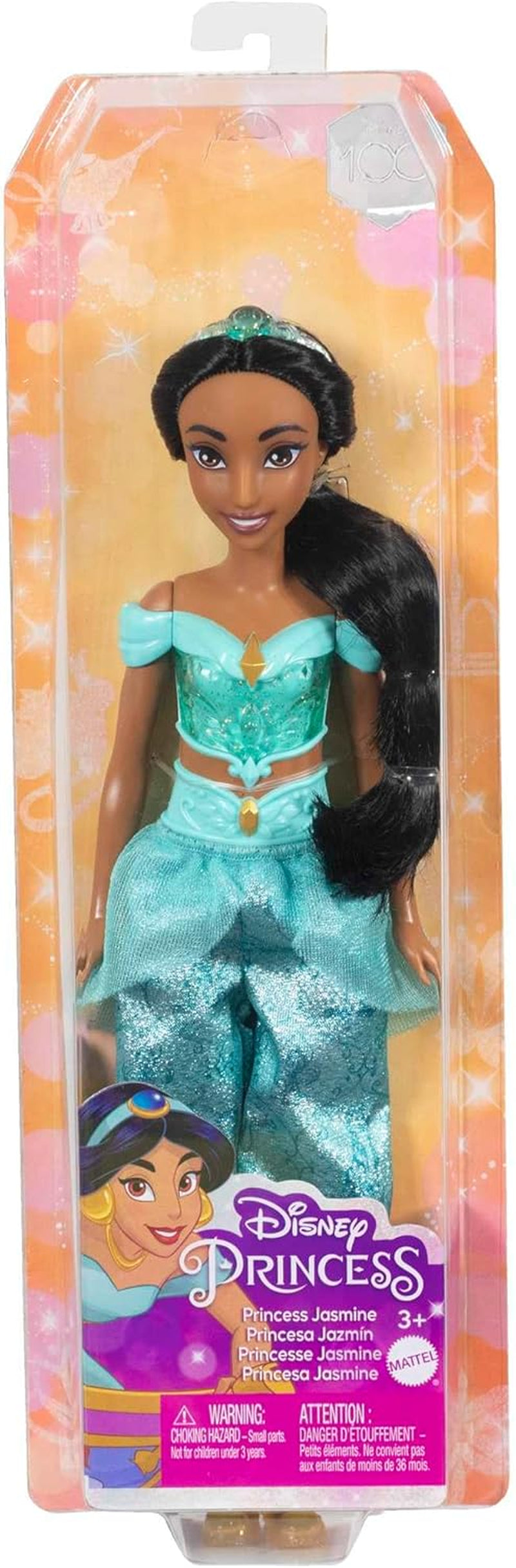 Jucărie Mattel Disney Princess, păpușă mobilă Jasmine Fashion cu haine și accesorii strălucitoare, inspirată de filmul Disney, cadou pentru copii, HLW12 Papusi Naty Shop