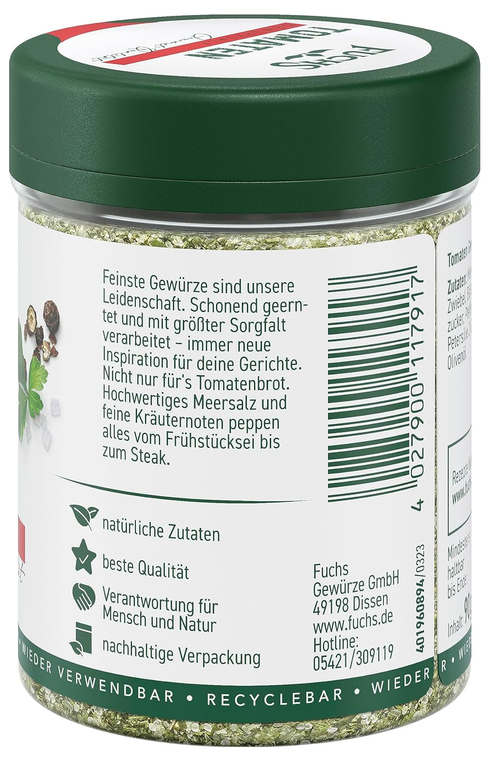 Fuchs Gewürze - Tomato Gewürz - Gewürzsalz für Tomatenbrot, Frühstücksei oder Steak - natural ingredients - 90 g in wiederverwendbarer, recyclebarer Dose