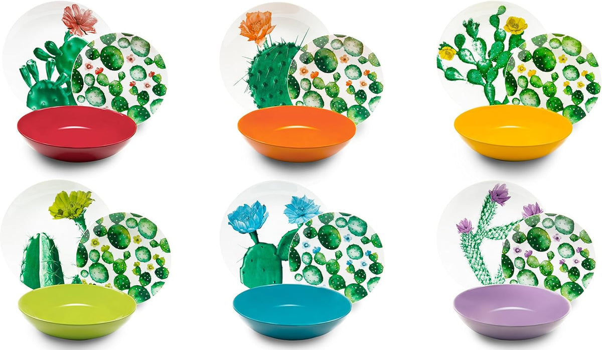 Set de veselă Excelsa Color Cactus, 18 piese, multicolor