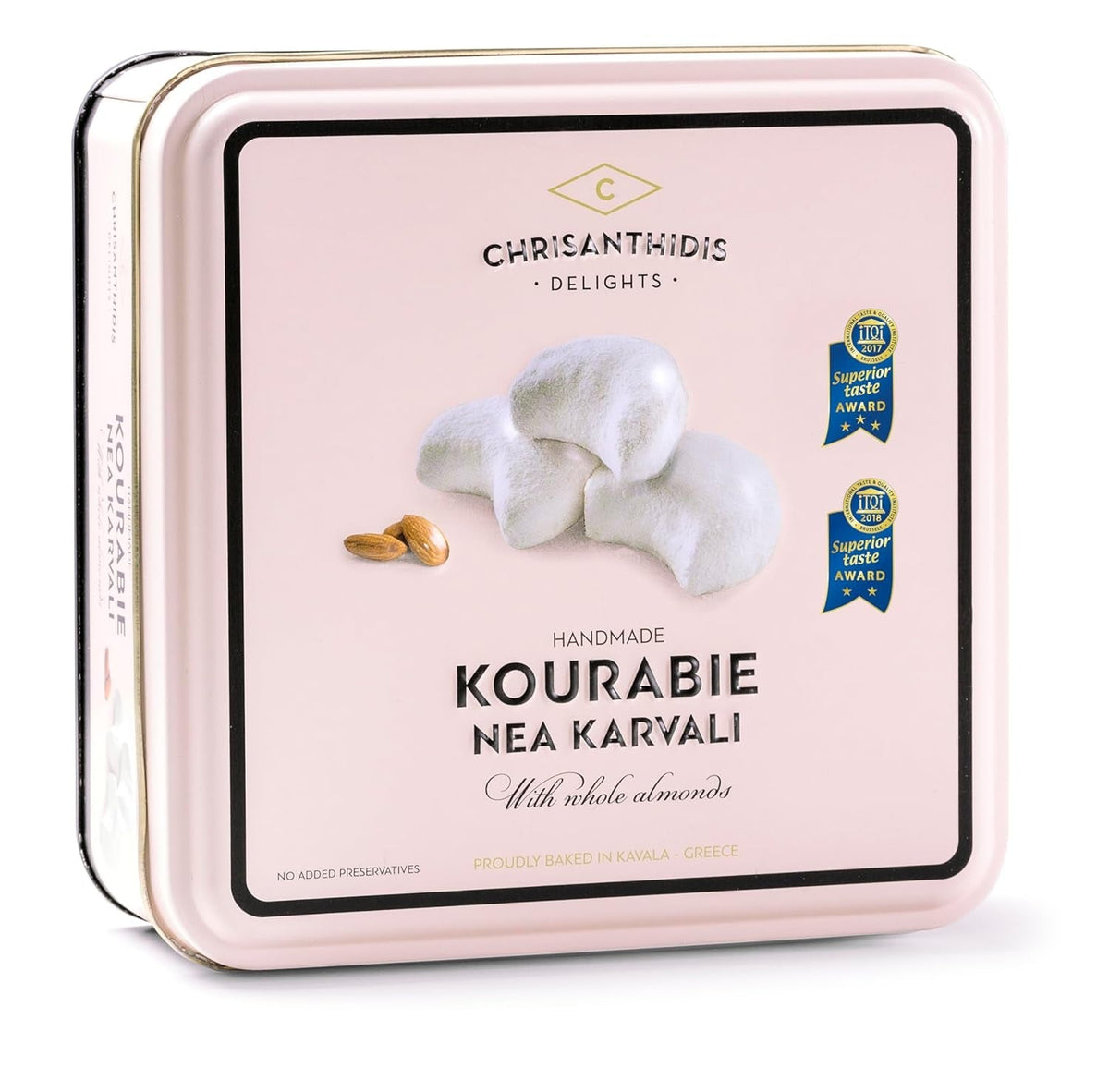 Chrisanthidis Delights Kourabie tradițională grecească cu unt și migdale în cutie metalică 450g