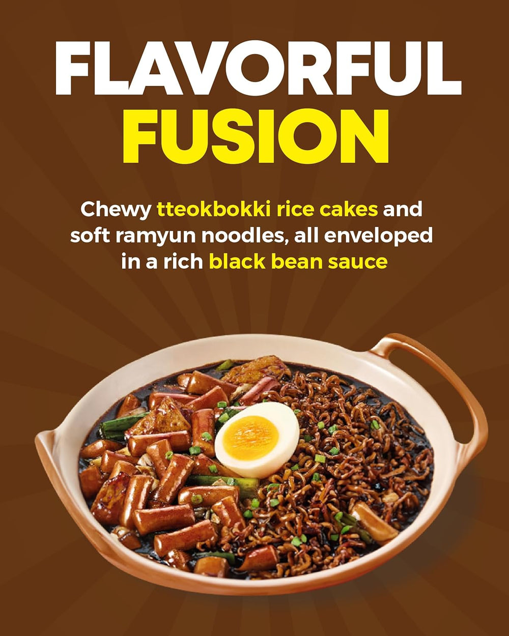 NONGSHIM Rapokki (Jjajang, 400ml) – authentic Korean street food, ramen and rice cakes, black beans; quick and easy to prepare, ready in 4 minutes