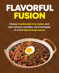 NONGSHIM Rapokki (Jjajang, 400ml) – authentic Korean street food, ramen and rice cakes, black beans; quick and easy to prepare, ready in 4 minutes