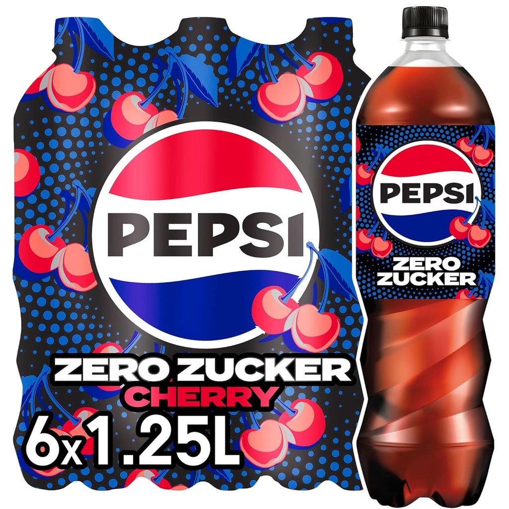 Pepsi Zero Sugar Cherry, Băutura răcoritoare fără zahăr, cola cofeinizată cu aromă de cireșe într-o sticlă, set 6 x 1,25 litri Naty Shop Versiunea Noua