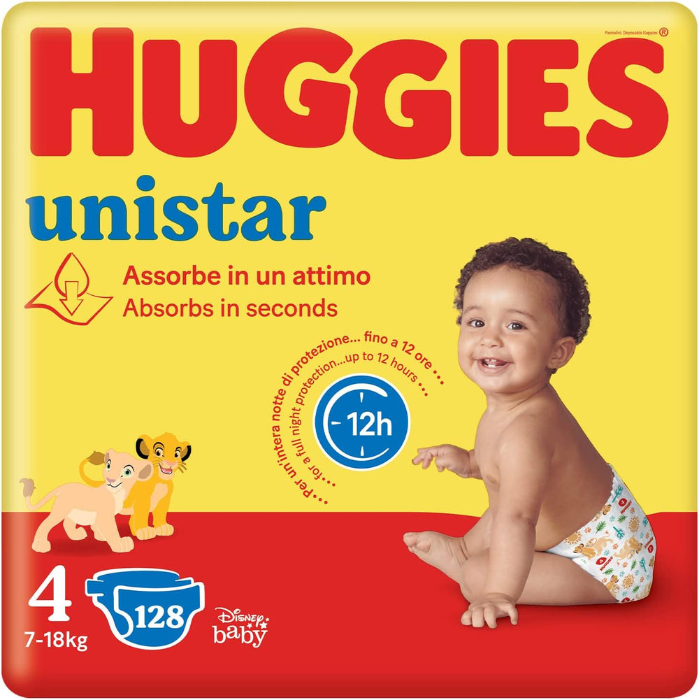 Huggies Unistar diapers, size 4 (7-14 kg), pack of 128 diapers (basic)