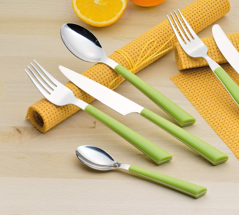 JANE cutlery, polished stainless steel 18/0, green plastic handles, 24 pieces Kitchen Naty Shop