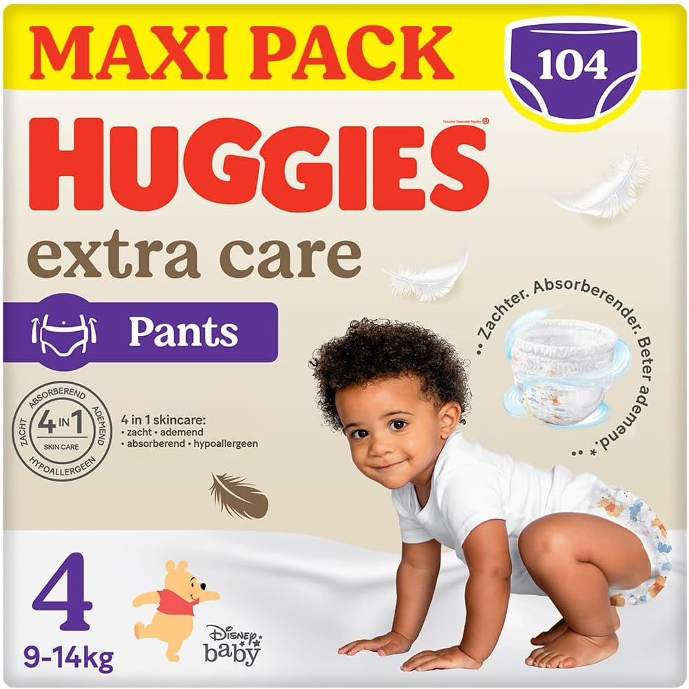 Huggies Extra Care diapers Size 4 (9-14 kg), 4 bundles of 26 diapers - 4280 g