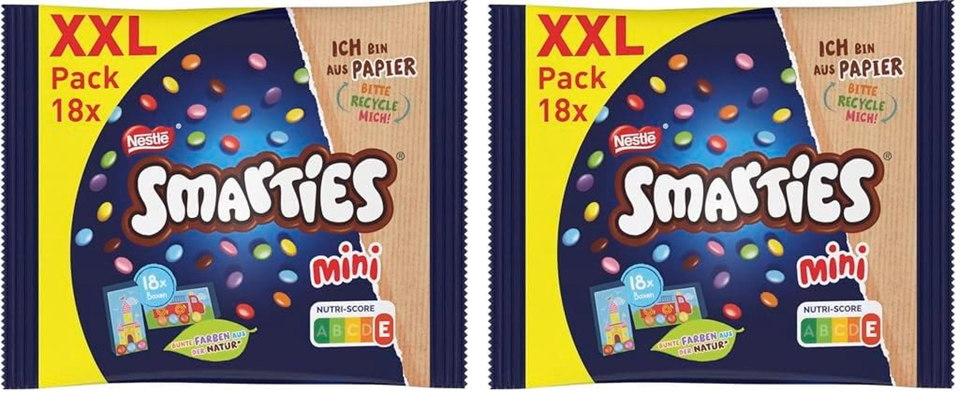 Nestlé SMARTIES Mini XXL Pouches, Chocolate Colored Lentils, Ideal for Sharing and Enjoying with Family and Friends, Natural Colors, Recyclable Packaging, Pack of 2 (1 x 259g)