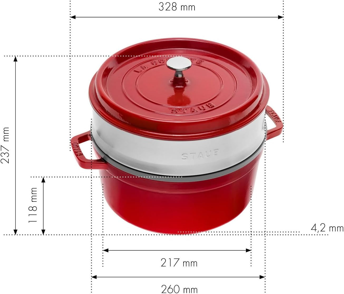 STAUB Gusseisen Bräter/Cocotte, Mit Dämpfeinsatz Aus Edelstahl, Rund 26 Cm, 5,2 L, Aromaregen Funktion Für Optimale Befeuchtung, Für Alle Herdarten Inkl. Induktion & Backofen, Kirschrot, Rot Matrite si tavi pentru copt Naty Shop