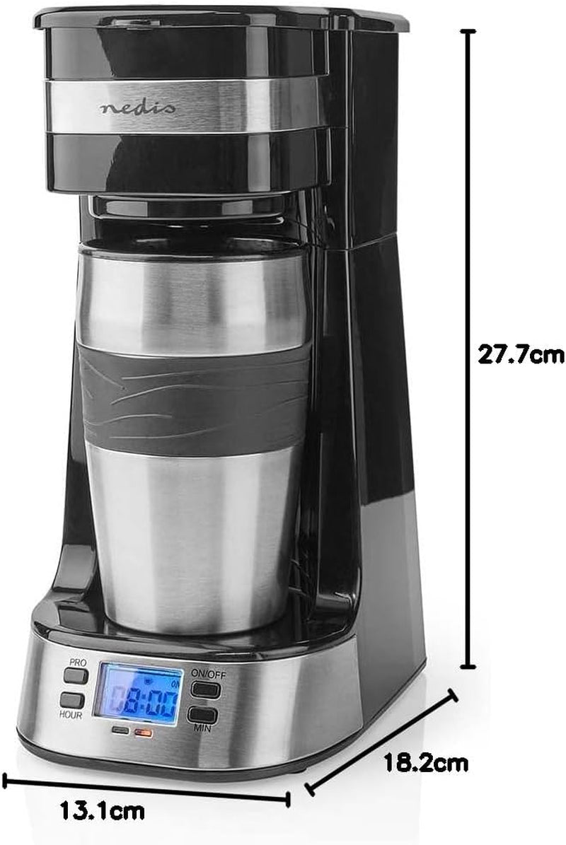 Espressor NEDIS - Cafea Filtrată - 0,4 l - 1 Ceașcă - Cronometru - Negru / Argintiu