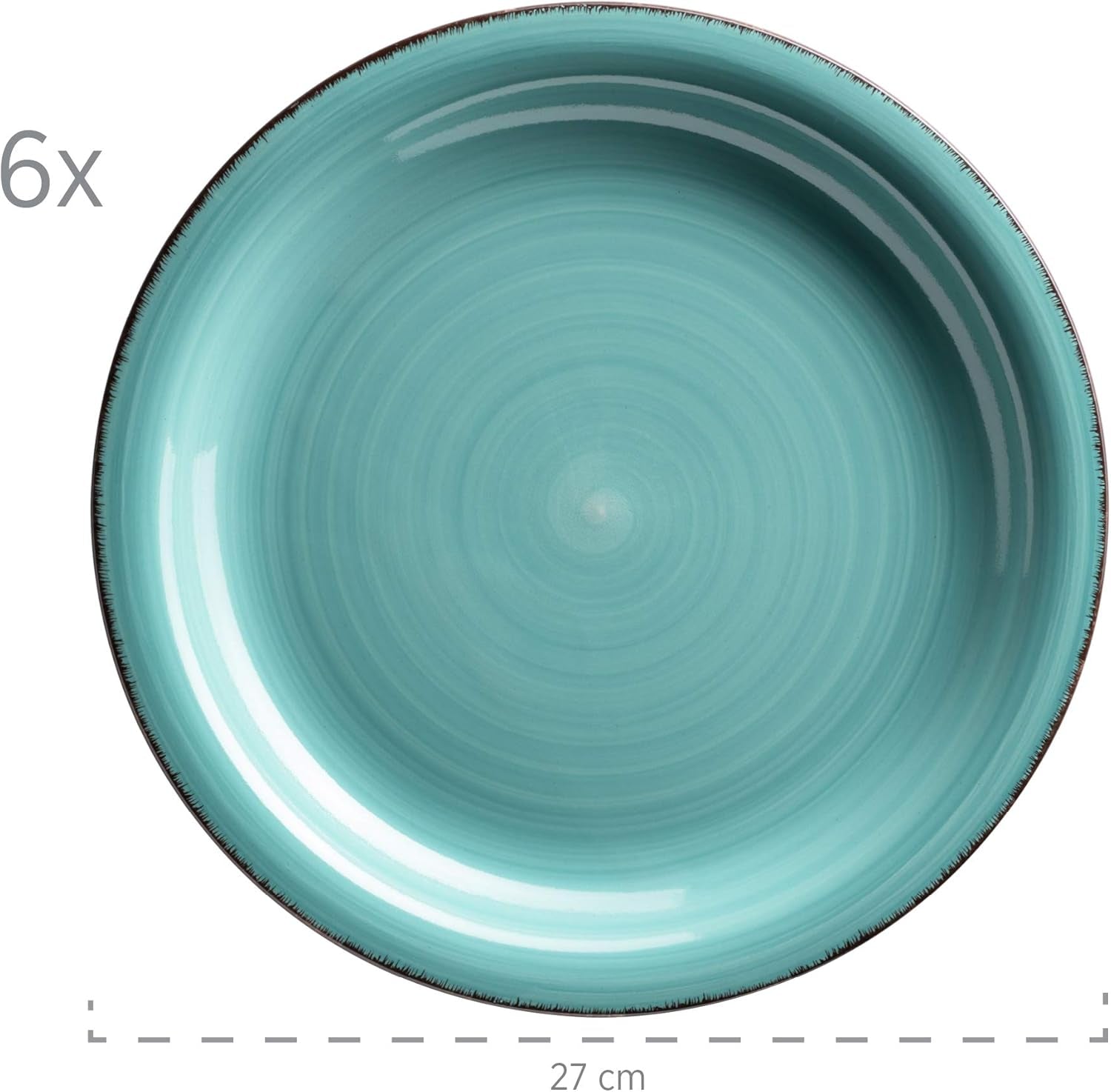 MÄSER Bel Tempo II Teller-Set für 6 Personen im modernen Vintage Look, 12-teiliges Tafelservice, handbemalt, Türkis, Steingut, 27 centimeters