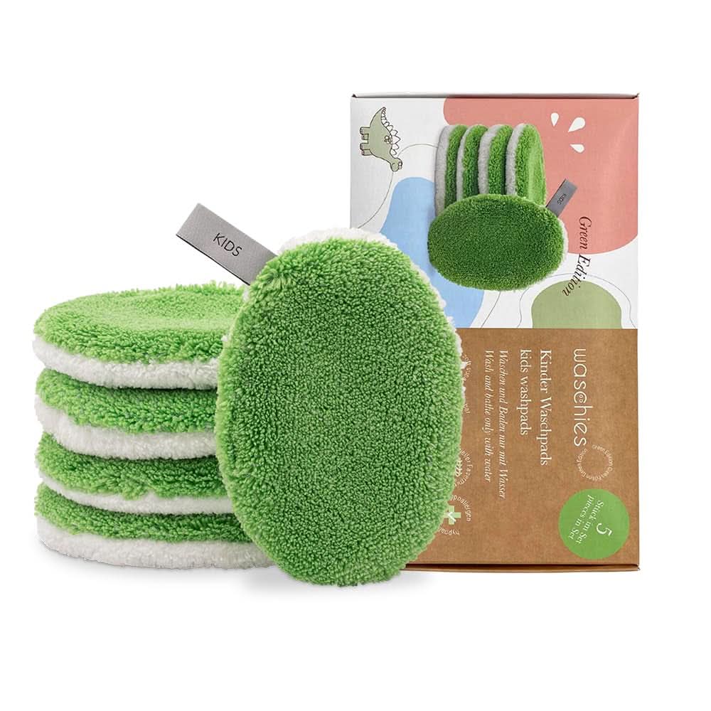 Waschies KIDS washing pads for babies and children, for cleaning with water only, reusable Mother and Child Naty Shop Green 5 pieces